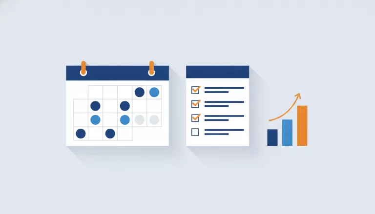 Illustration d'une checklist mensuelle et d'un graphique de gestion