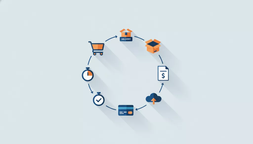 Illustration d'un cycle en boucle reliant commande, réception et paiement