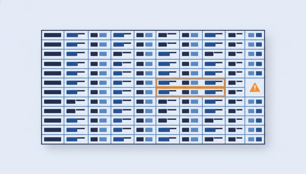 Illustration d'un tableau comptable avec des lignes signalées