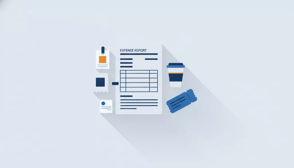 Illustration d'une note de frais et de justificatifs empilés